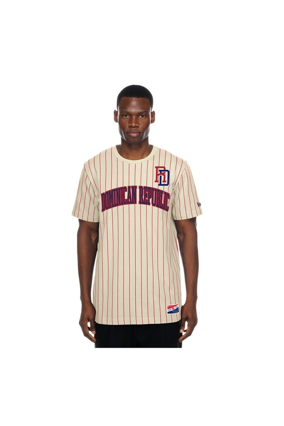 Men's New Era Cream Dominican Republic Baseball Throwback Meshback Pinstripe T-Shirt
