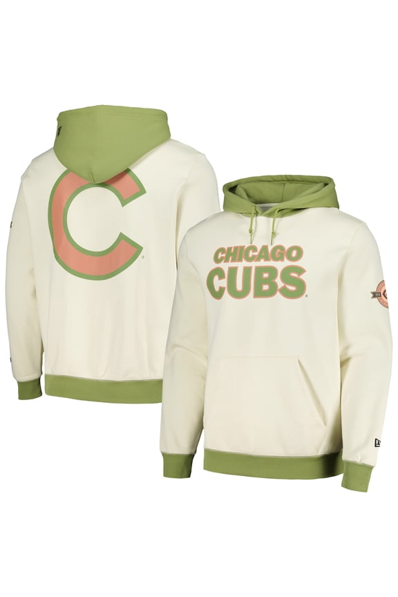 Men's New Era Cream/Green Chicago Cubs Color Pop Pullover Hoodie