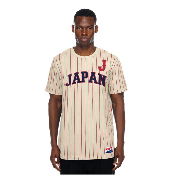 Men's New Era Cream Japan Baseball Throwback Meshback Pinstripe T-Shirt