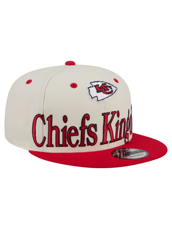 Men's New Era Cream Kansas City Chiefs Oversized Slogan 9FIFTY Snapback Hat