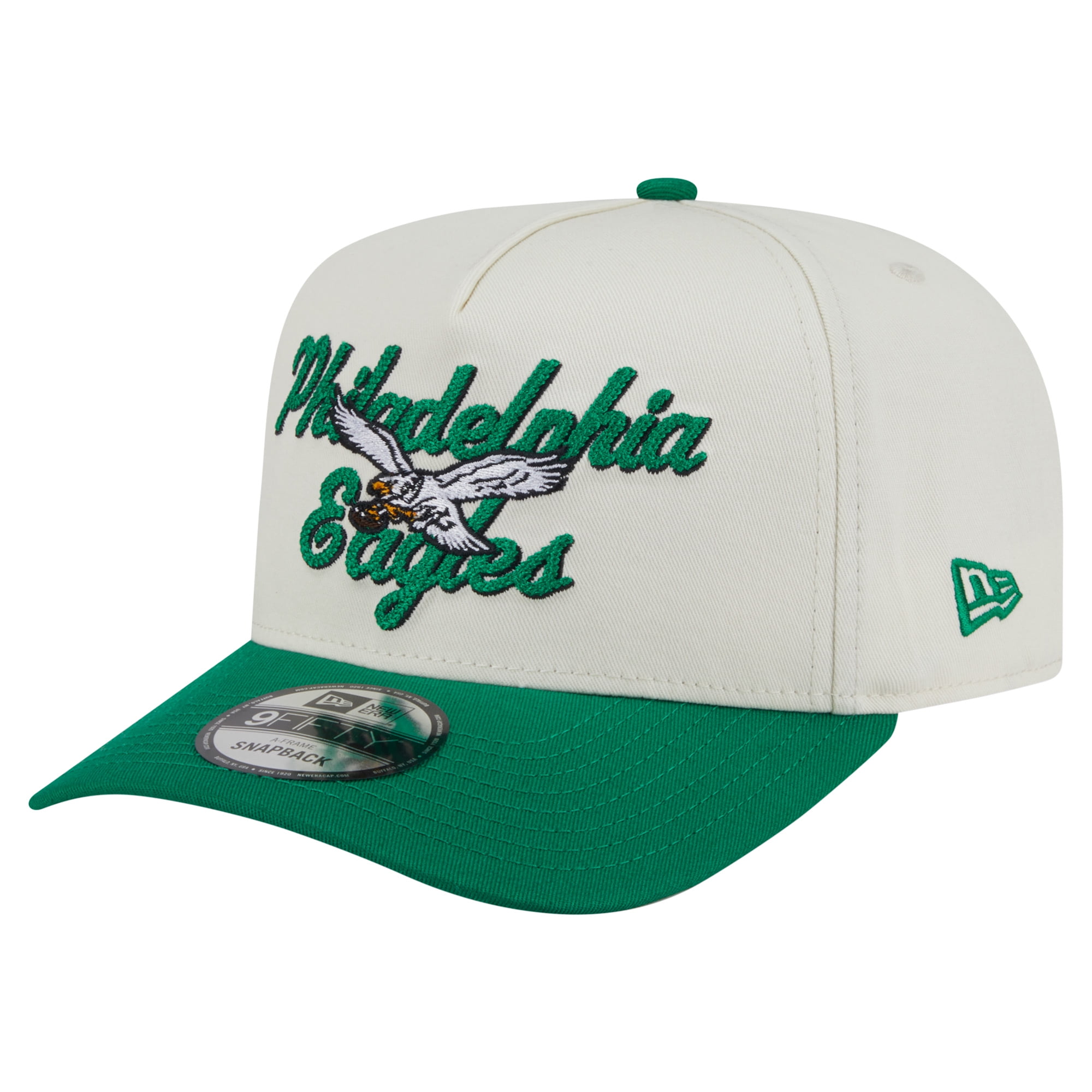 Men's New Era Cream/Kelly Green Philadelphia Eagles Chainstitch A