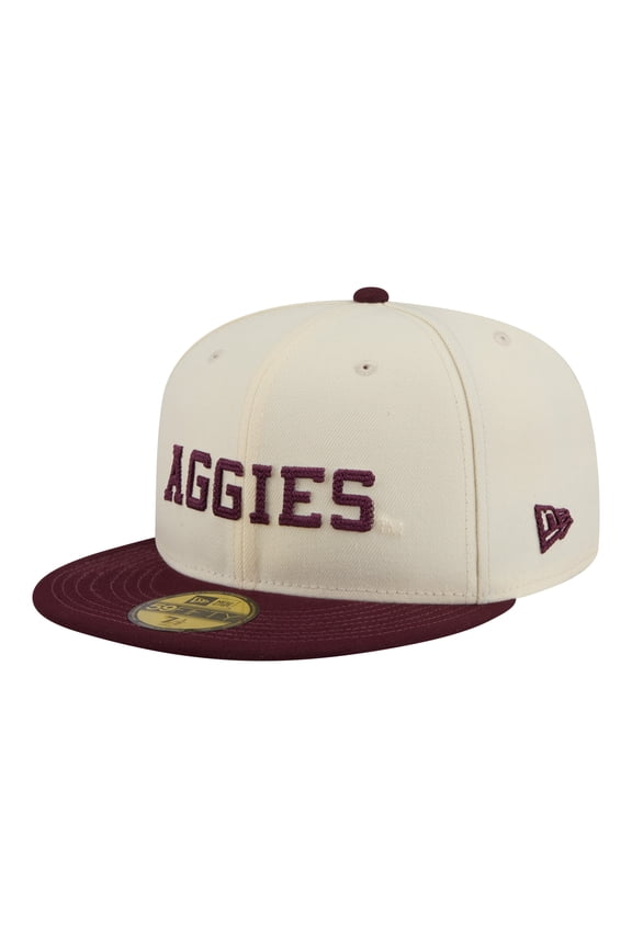 Men's New Era Cream/Maroon Texas A&M Aggies Two-Tone Script 59FIFTY Fitted Hat