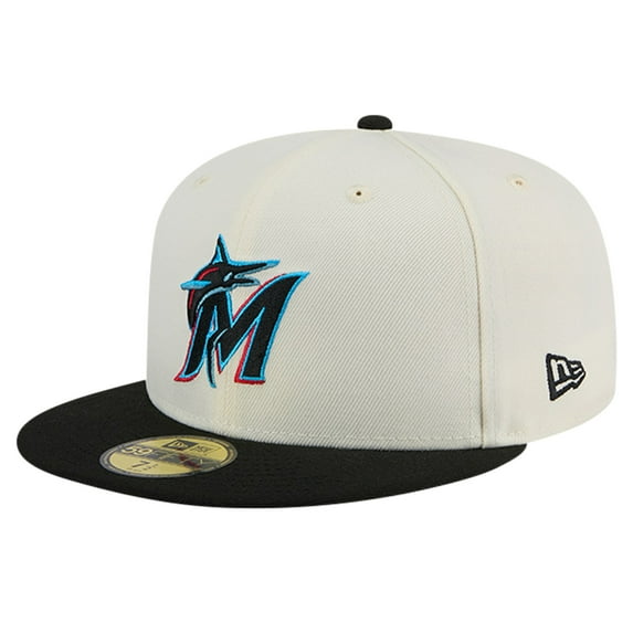 Men's New Era Cream Miami Marlins Chrome 59FIFTY Fitted Hat