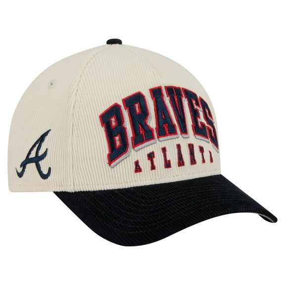 Men's New Era  Cream/Navy Atlanta Braves Sided Corduroy 9FORTY A-Frame Adjustable Hat