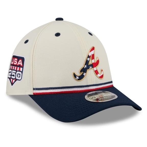 Men's New Era Cream/Navy Atlanta Braves USA 250 Fourth of July 39THIRTY M-Crown Flex Hat