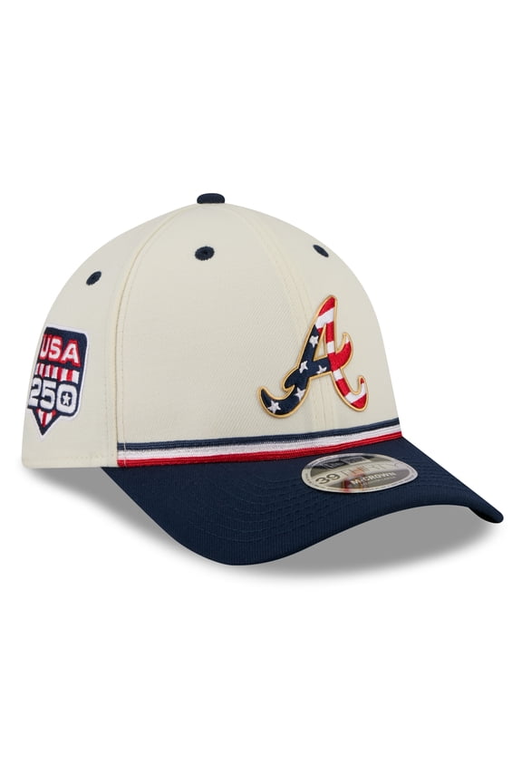 Men's New Era Cream/Navy Atlanta Braves USA 250 Fourth of July 39THIRTY M-Crown Flex Hat