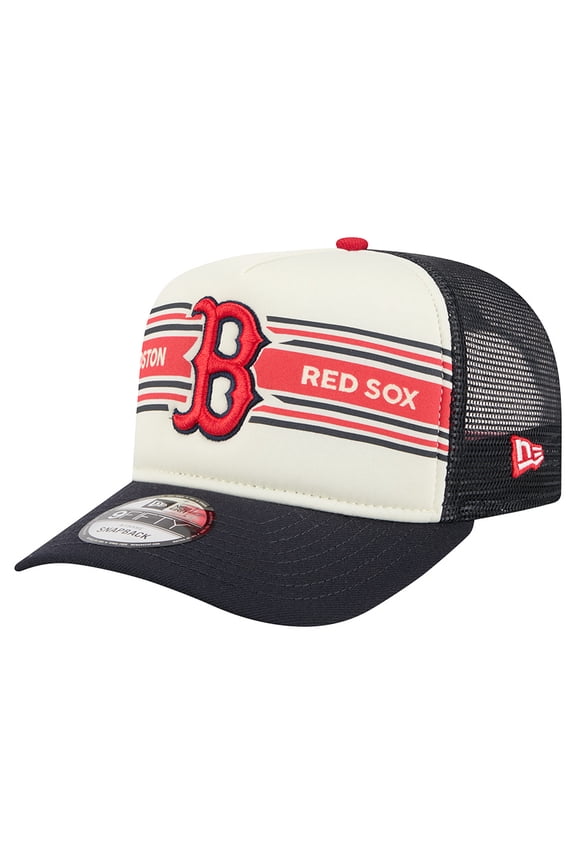 Men's New Era Cream/Navy Boston Red Sox Banner A-Frame 9FIFTY Trucker Snapback Hat