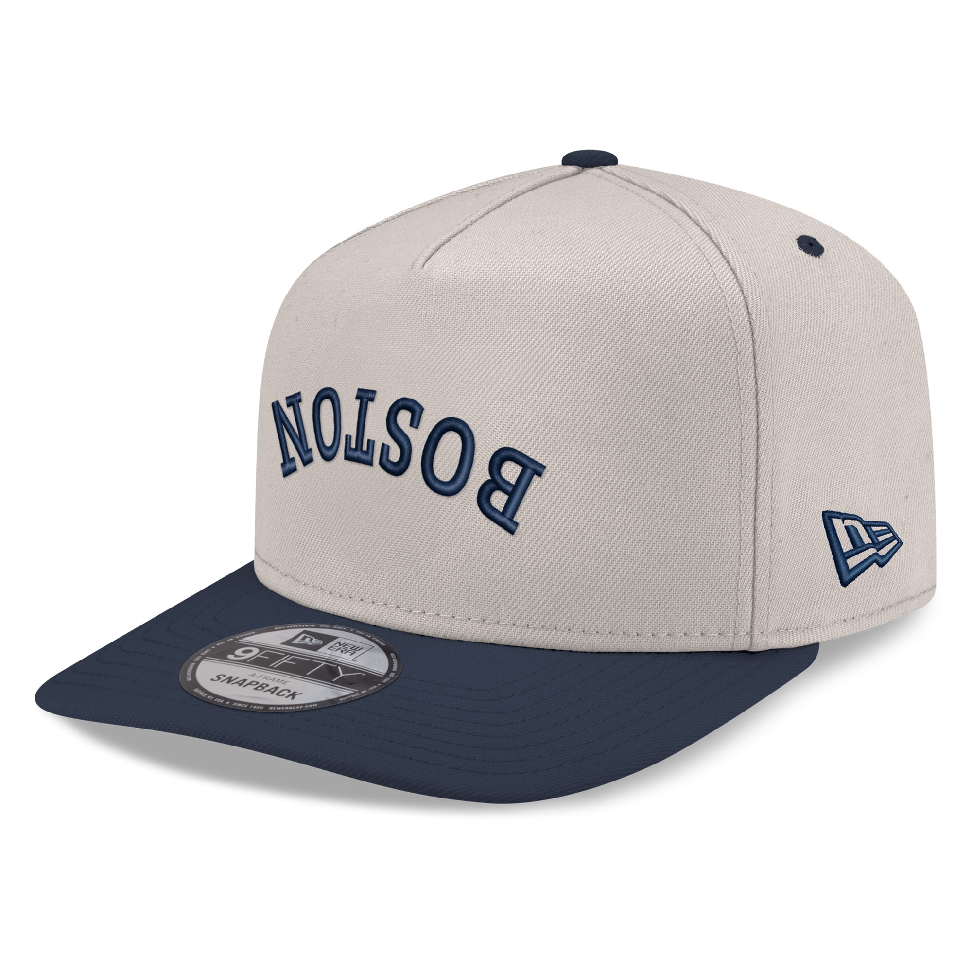 Men's New Era Cream/Navy Boston Red Sox Upside Down City Name A