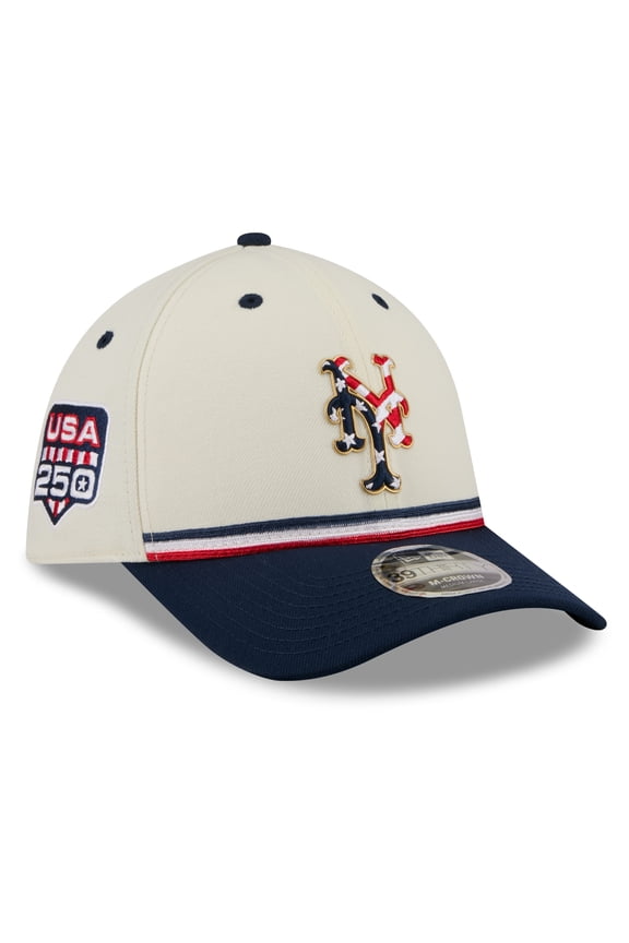 Men's New Era Cream/Navy New York Mets USA 250 Fourth of July 39THIRTY M-Crown Flex Hat