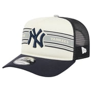 Mens New Era Cream/Navy New York Yankees Banner A-Frame 9FIFTY Trucker Snapback Hat