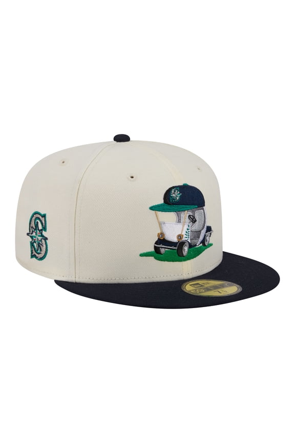 Men's New Era  Cream/Navy Seattle Mariners Bullpen Cart 59FIFTY Fitted Hat
