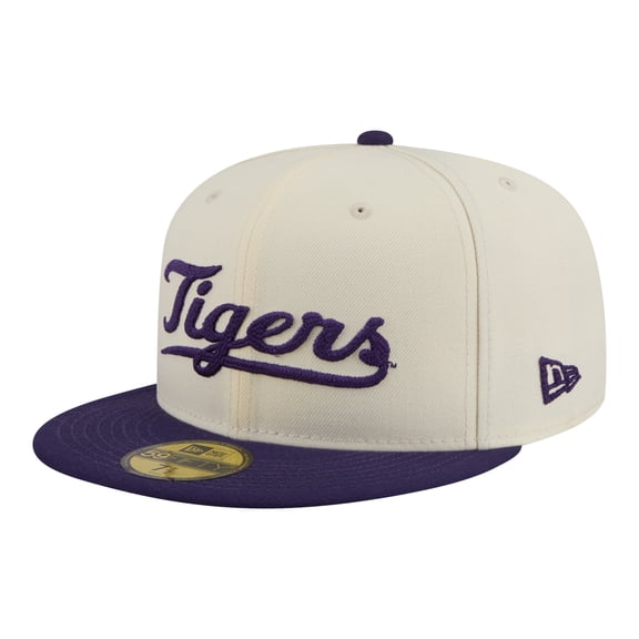 Men's New Era  Cream/Purple LSU Tigers Two-Tone Script 59FIFTY Fitted Hat