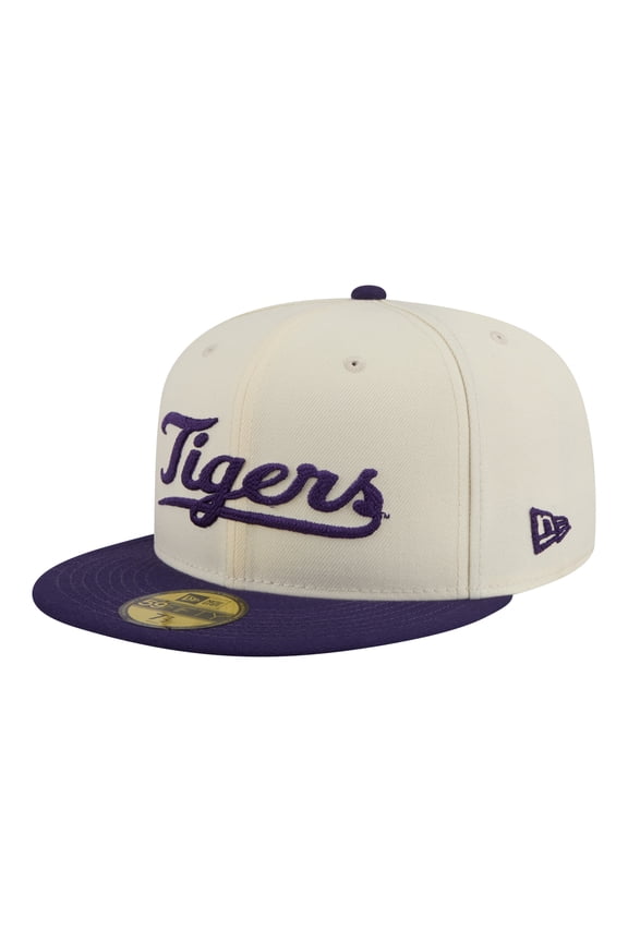 Men's New Era Cream/Purple LSU Tigers Two-Tone Script 59FIFTY Fitted Hat