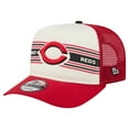 thumbnail image 1 of Men's New Era Cream/Red Cincinnati Reds Banner A-Frame 9FIFTY Trucker Snapback Hat, 1 of 5