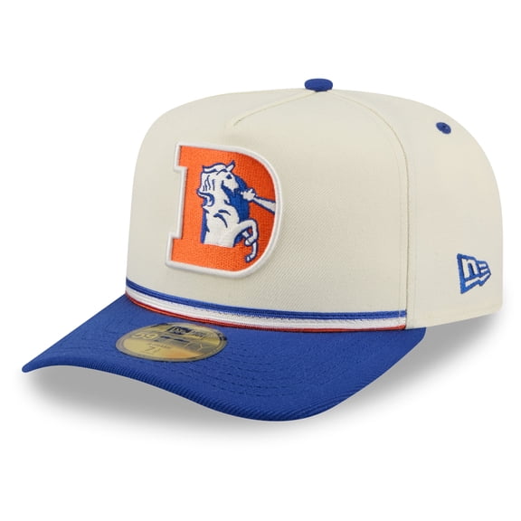 Men's New Era Cream/Royal Denver Broncos Throwback A-Frame 59FIFTY Fitted Hat