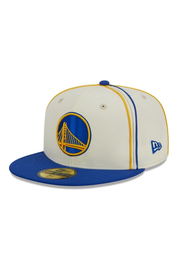 Men's New Era Cream/Royal Golden State Warriors Piping 2-Tone 59FIFTY Fitted Hat