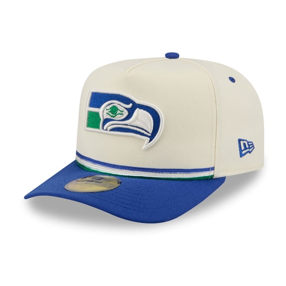 Men's New Era Cream/Royal Seattle Seahawks Throwback A-Frame 59FIFTY Fitted Hat