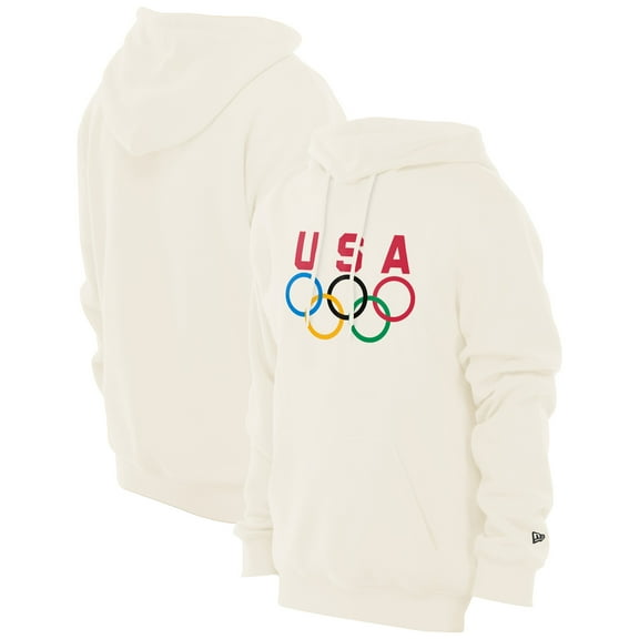 Men's-New Era Cream Team USA 5 Rings Chrome Pullover Hoodie
