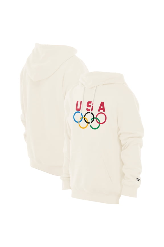 Men's-New Era Cream Team USA 5 Rings Chrome Pullover Hoodie