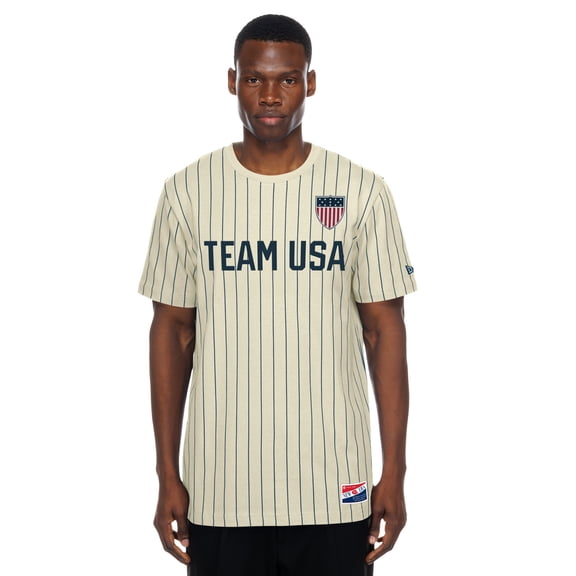 Men's New Era Cream Team USA Mesh Back Pinstripe T-Shirt