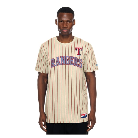 Men's New Era Cream Texas Rangers Throwback Meshback Pinstripe T-Shirt