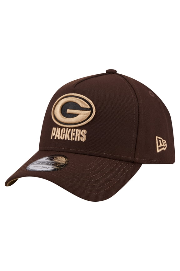 Men's New Era Dark Brown Green Bay Packers Burnt Wood A-Frame 9FORTY Adjustable Hat