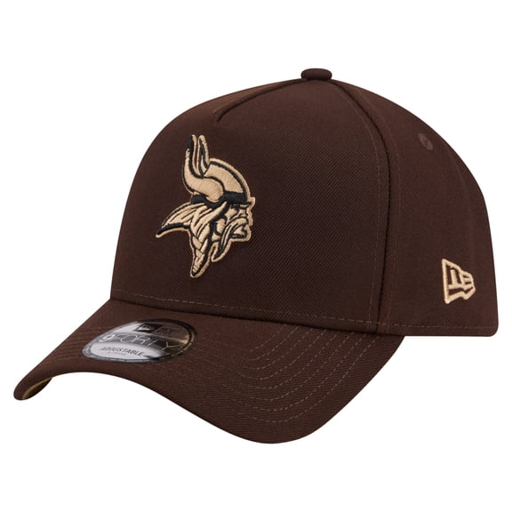 Men's New Era Dark Brown Minnesota Vikings Burnt Wood A-Frame 9FORTY Adjustable Hat