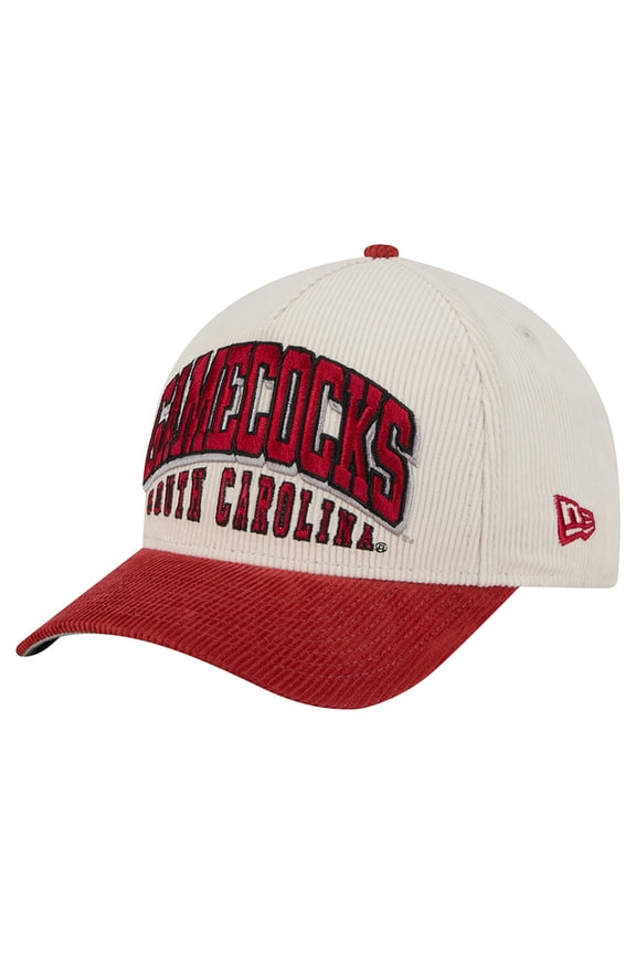 Men's New Era Garnet/Cream South Carolina Gamecocks Arch Two-Tone Corduroy 9FORTY A-Frame Adjustable Hat