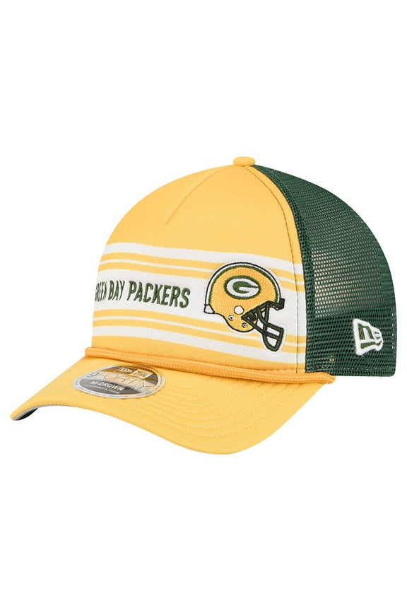 Men's New Era Gold Green Bay Packers Linear A-Frame 9FORTY Adjustable Hat