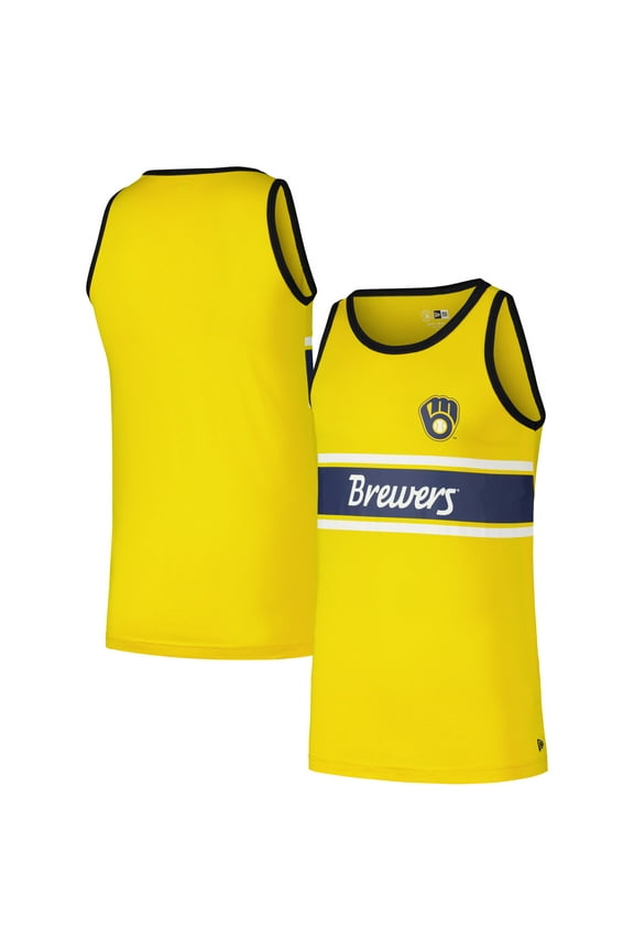 Men's New Era Gold Milwaukee Brewers Jersey Ringer Tank Top