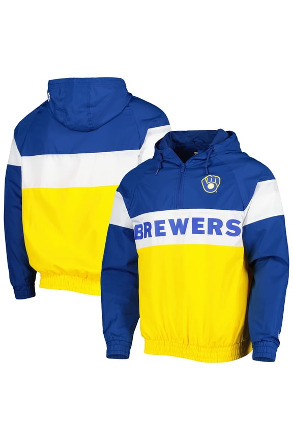Men's New Era Gold Milwaukee Brewers Raglan Quarter-Zip Hoodie