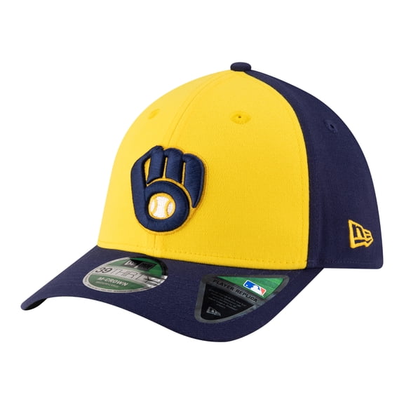 Men's New Era Gold/Navy Milwaukee Brewers Player Replica 39THIRTY M-Crown Flex Hat