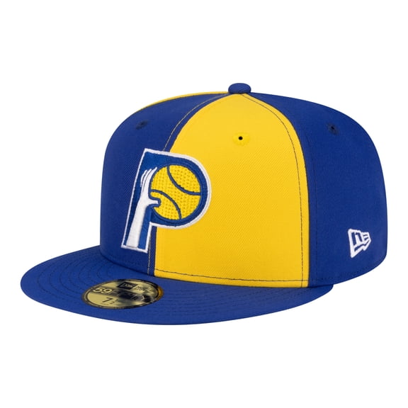 Men's New Era Gold/Royal Indiana Pacers 80s Throwback Pinwheel 59FIFTY Fitted Hat