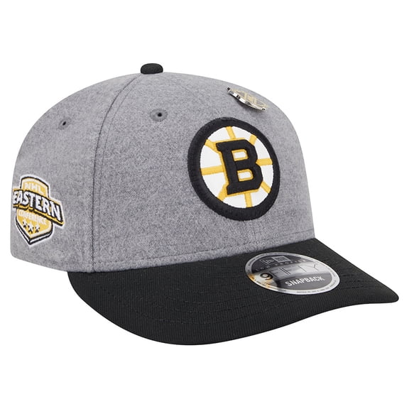 Men's New Era Gray/Black Boston Bruins Wool Pin Low Profile 9FIFTY Snapback Hat