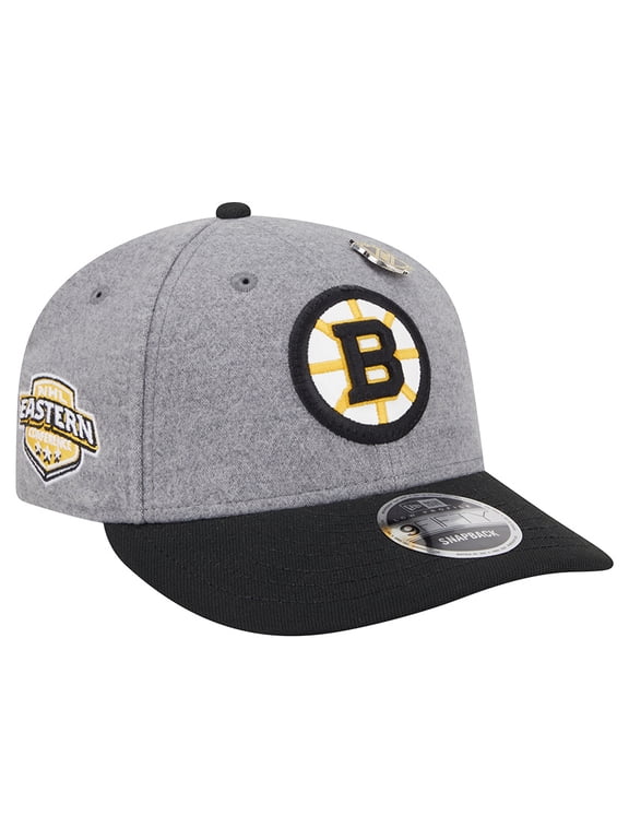 Men's New Era Gray/Black Boston Bruins Wool Pin Low Profile 9FIFTY Snapback Hat