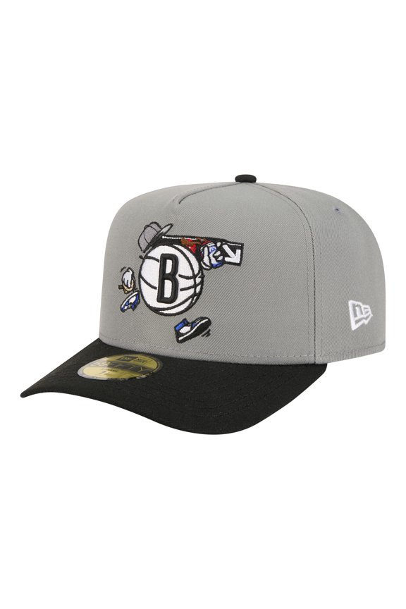 Men's New Era  Gray Brooklyn Nets Injection Cartoon Logo A-Frame 59FIFTY Fitted Hat