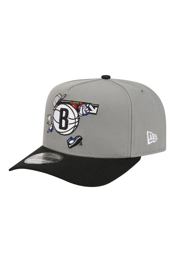 Men's New Era  Gray Brooklyn Nets Injection Cartoon Logo A-Frame 9FIFTY Adjustable Hat