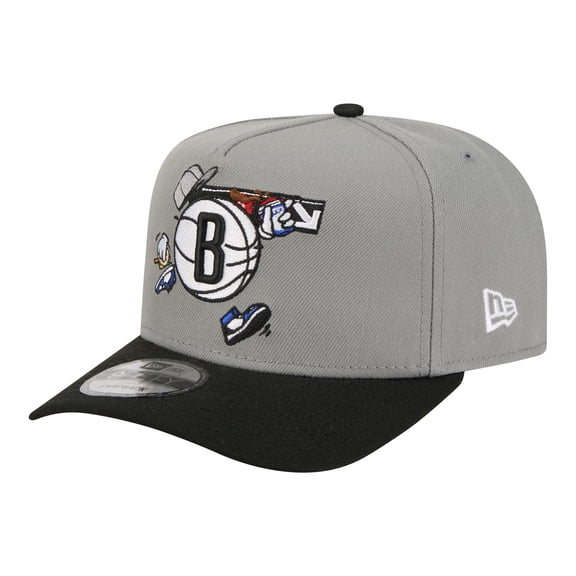 Men's New Era Gray Brooklyn Nets Injection Cartoon Logo A-Frame 9FIFTY Adjustable Hat