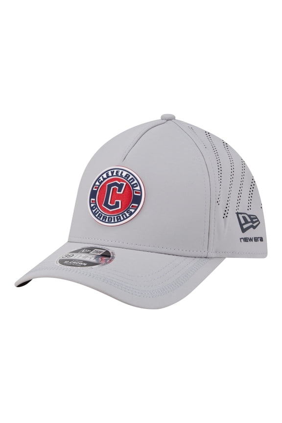 Men's New Era Gray Cleveland Guardians Patch 39THIRTY A-Frame M-Crown Perforated Flex Hat