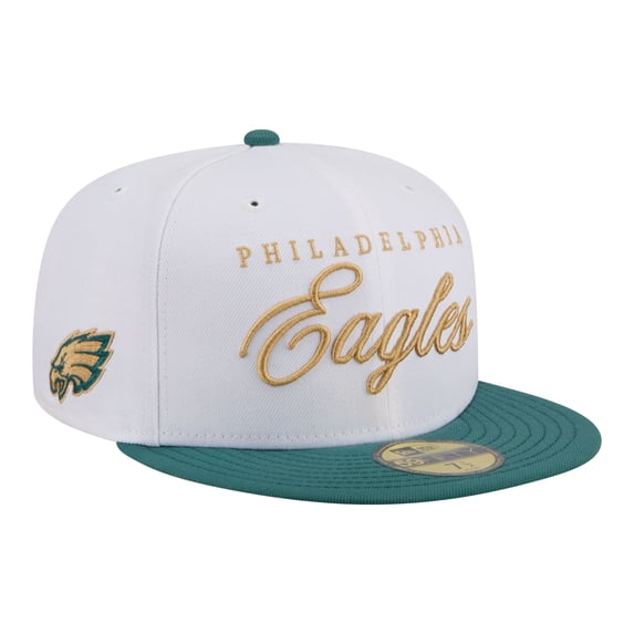 Men's New Era White/Green Philadelphia Eagles Scripted 59FIFTY Fitted Hat