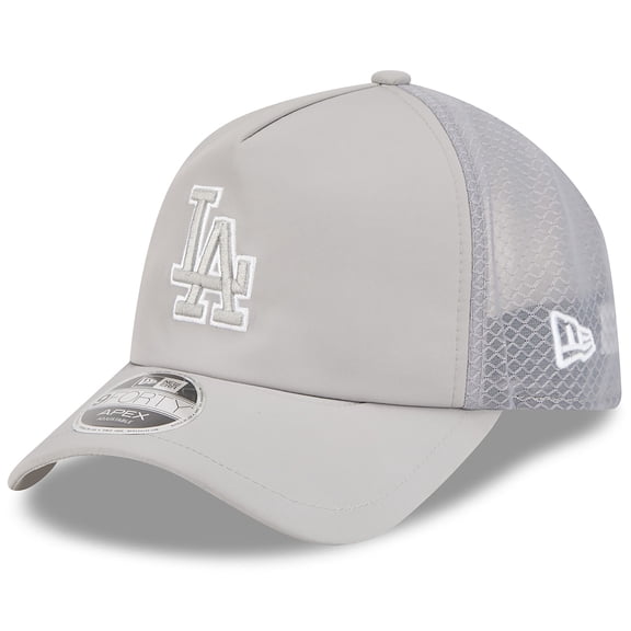 Men's New Era Gray Los Angeles Dodgers 2026 Batting Practice Apex 9FORTY Adjustable Trucker Hat