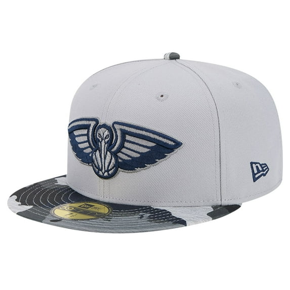 Men's New Era Gray New Orleans Pelicans Active Color Camo Visor 59FIFTY Fitted Hat
