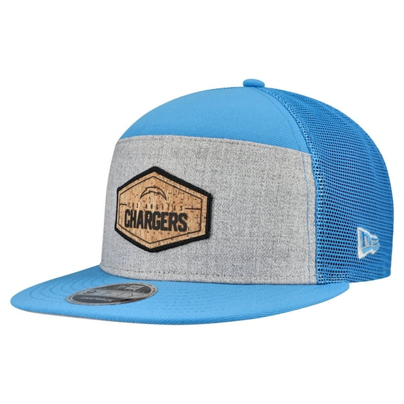 Men's New Era  Gray/Powder Blue Los Angeles Chargers Cork Split Panel 9FIFTY Trucker Snapback Hat