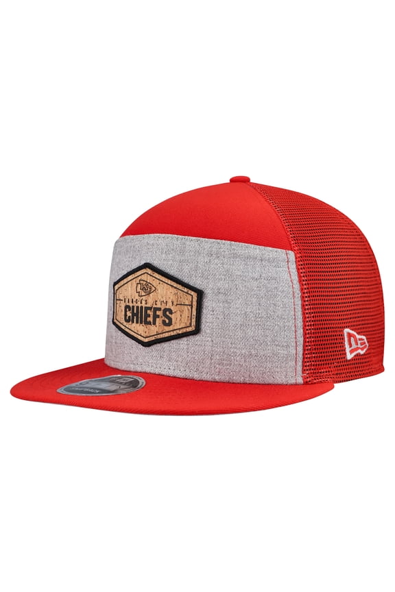 Men's New Era Gray/Red Kansas City Chiefs Cork Split Panel 9FIFTY Trucker Snapback Hat