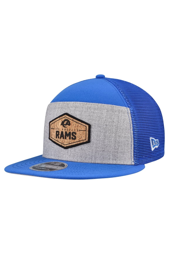 Men's New Era  Gray/Royal Los Angeles Rams Cork Split Panel 9FIFTY Trucker Snapback Hat