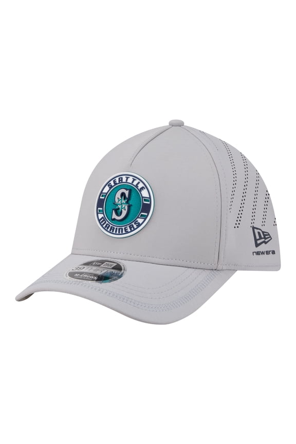 Men's New Era Gray Seattle Mariners Patch 39THIRTY A-Frame M-Crown Perforated Flex Hat
