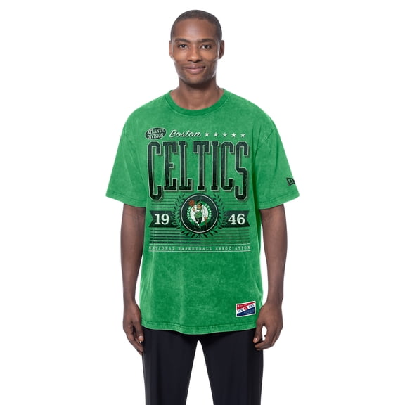 Men's New Era  Green Boston Celtics Oversized Throwback Collection Mineral Wash T-Shirt