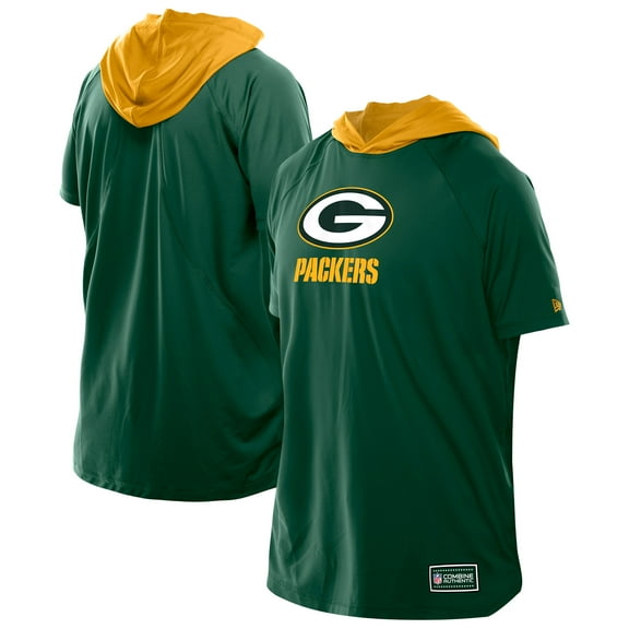 Men's New Era Green Green Bay Packers Combine Authentic Hooded Raglan Short-Sleeve T-Shirt