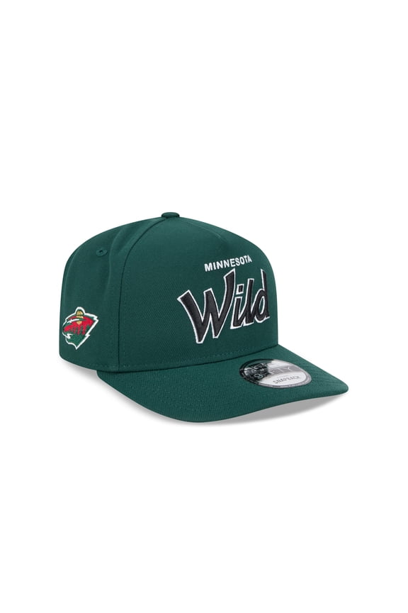 Men's New Era Green Minnesota Wild Script A-Frame 9FIFTY Snapback Hat