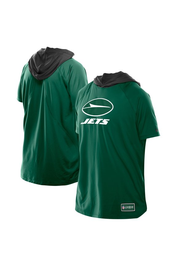 Men's New Era  Green New York Jets Combine Authentic Hooded Raglan Short-Sleeve T-Shirt